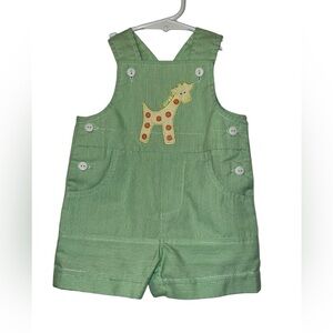 Vtg Florence Eiseman baby boys Green Overalls Giraffe applique sz 3m